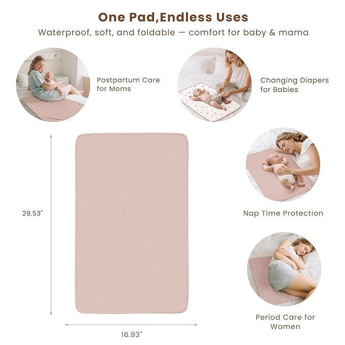 Konssy 2 Pack Waterproof Muslin Cotton Portable Changing Pad 30"x 17", Soft & Foldable Baby Changing Mat Travel Pad with Terry Backing, Shower Gift for Newborn Girls Boys (Taupe,Butterfly Dreams)