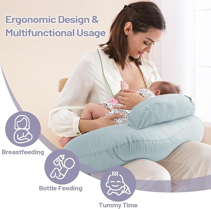 AMASKY Breast Feeding Pillows for Mom, Soft Cover with Breathable Filling, Machine Washable, Cotton, Light Blue, Pallet of Product