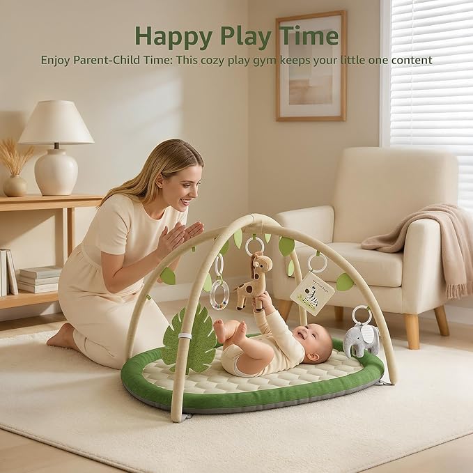 TinyThrive Baby Play Mat, Tummy Time Mat with 5 Detachable Toys, Washable Baby Play Gym for Visual, Hearing, Sensory, Motor Development, Activity Mat for Babies 0-18 Months