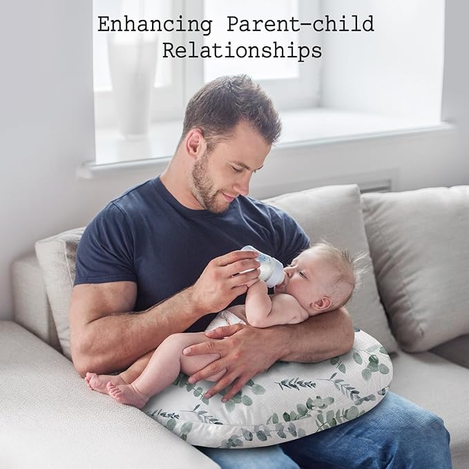 Little Grape Land Nursing Pillow, Soft 100% Cotton Breastfeeding Pillow with Breathable Muslin Removable Cover, Green Leaves Breast Feeding Pillows for Babies 0-12 Months with Protective Zipper