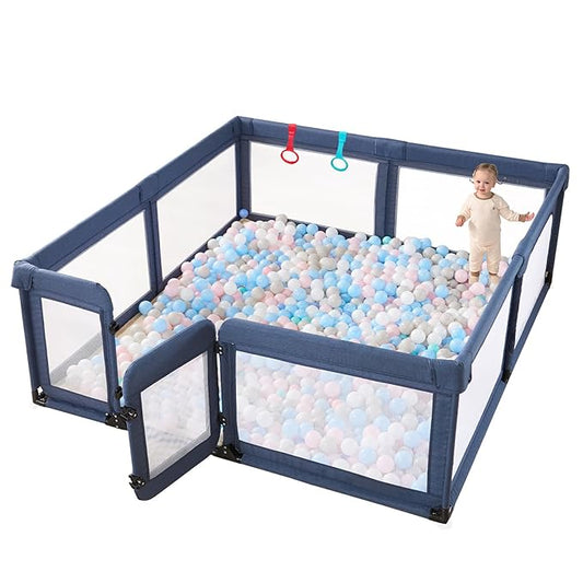 Baby Playpen,Extra Large Playpen for Babies and Toddlers, Sturdy Play Pen Play Yard with Safety Gate,79”x59”Baby Play Pen(Cationic Navy Blue)