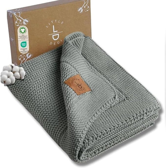 Little Dedi 100% Organic Cotton GOTS Certified Baby Knitted Blanket with Gift Box - Soft Toddler, Crib, Stroller Blanket - Neutral Swaddle and Receiving Blanket for Newborns, 30"x40", Green