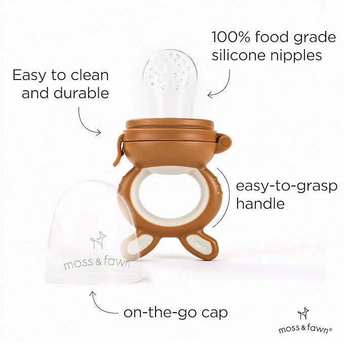 Moss and Fawn Forage Feeder - Soothing Silicone Frozen Breast Milk Popsicle & Baby Food Teething Toy, Pacifier, Fruit Feeder, & Teether - BPA, PVC & Phthalate-Free - Foliage