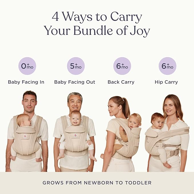 Ergobaby Omni Deluxe Baby Carrier Newborn to Toddler - Breathable Baby Carriers for Summer - All-Position Carrier with Enhanced Lumbar Support & Airflow (7-45 Pounds), Mesh, Natural Beige