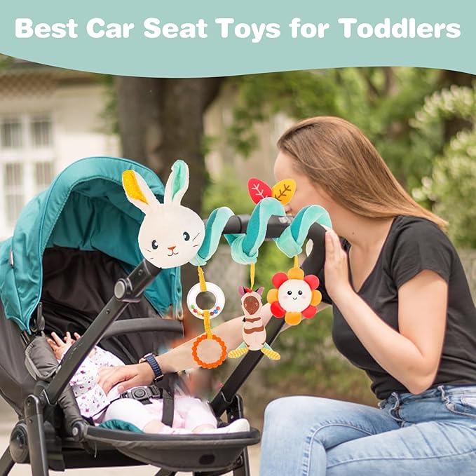 FATI Car Seat Toys for Babies 0-6 Months, Stroller & Crib Toys with Squeaker Rattles - Ideal Gifts