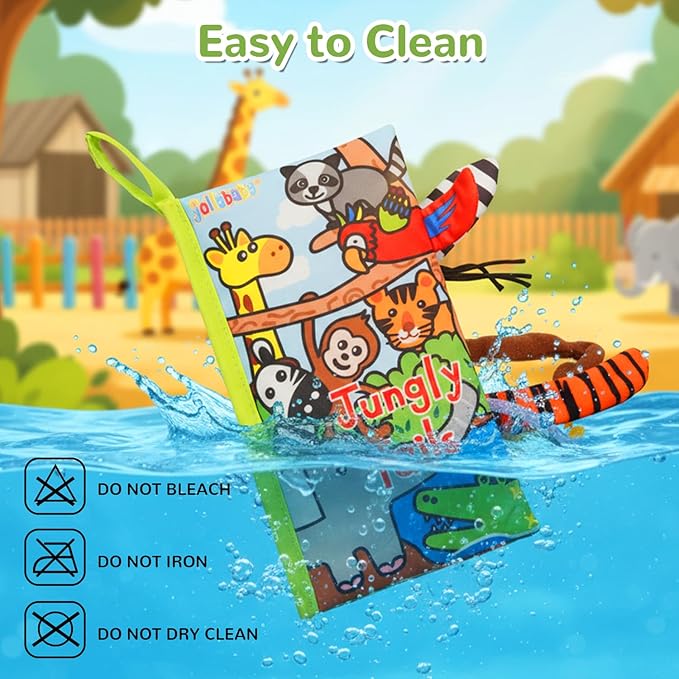 HECCEI Baby Cloth Books Soft Baby Book 0-6 Months Crinkle Books with Jungle Tails Touch and Feel Sensory Toys for Infant Tummy Time for 3 Months+ Easter Basket Stuffers