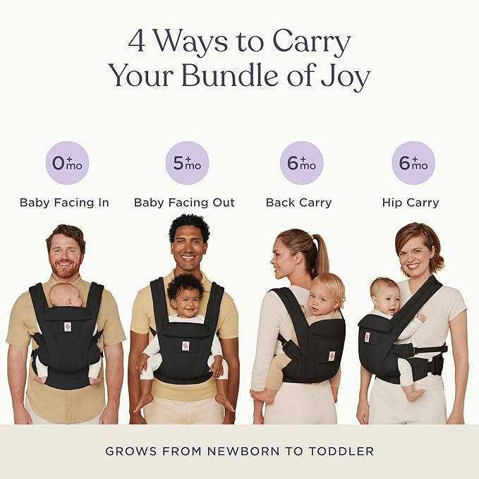Ergobaby Omni Deluxe Baby Carrier Newborn to Toddler - Breathable Baby Carriers for Summer - All-Position Carrier with Enhanced Lumbar Support & Airflow (7-45 Pounds), Cotton, Onyx Black