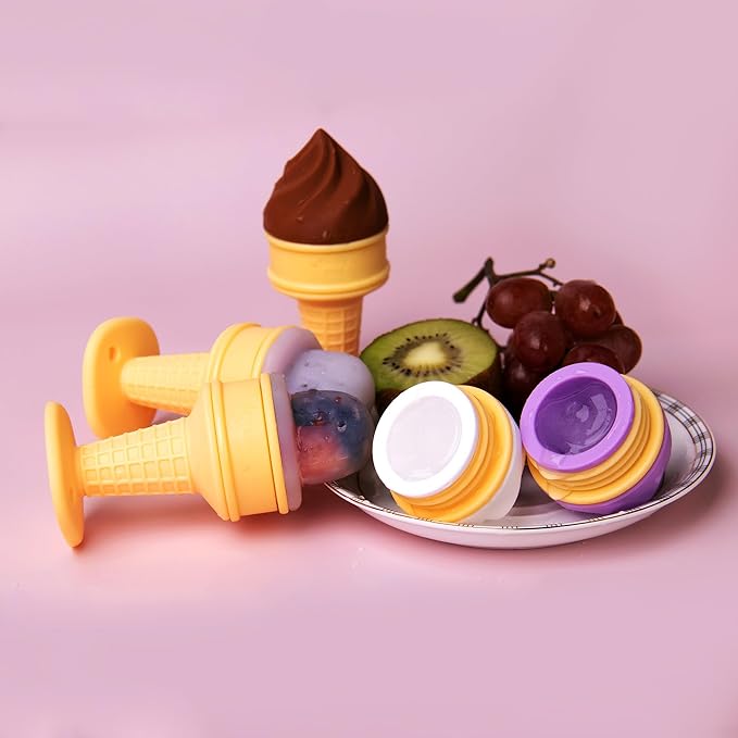 Smily Mia Baby Fruit Food Feeder & Freezer Teether Combo, ICY Bite Ice Cream Teether for Baby Cooling Relief, BPA Free Silicone Feeder for Safe Infant Self Feeding, 3 Month+,Purple