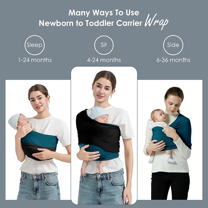 Baby Wrap Carrier, Lightweight Baby Wearing Wraps for Newborn and Infant, Soft Swaddle Holder Carrier, Cozy Baby Sling 7-35 lbs Black+Blue