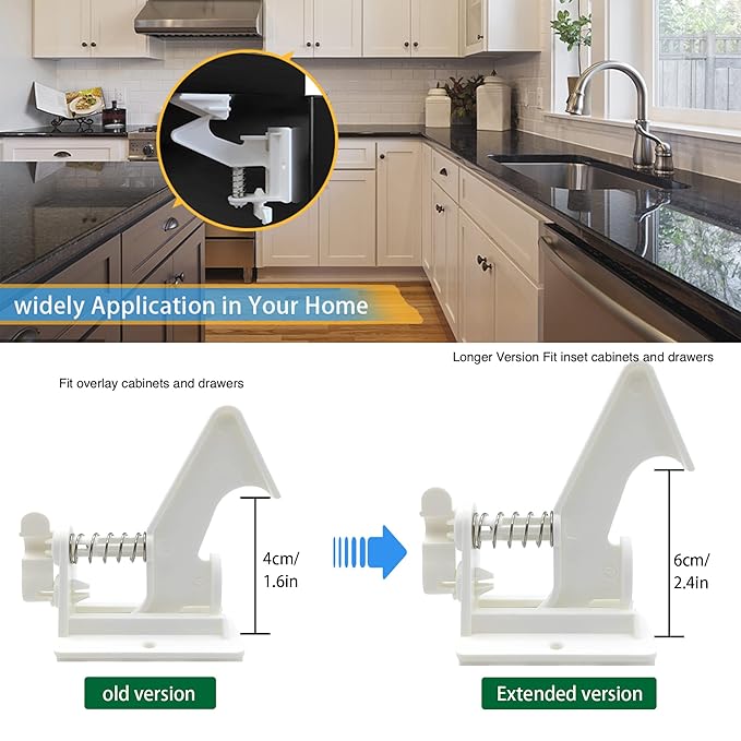 Vmaisi 10 Pack Cabinet Locks for Babies Child Safety Latches - 3.5 Inches Longer Baby Proofing Cabinets Drawer Lock with Adhesive Easy Installation
