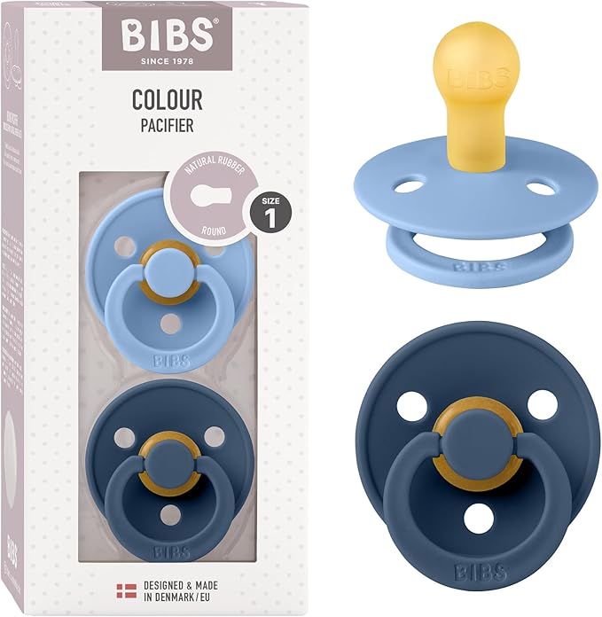 Bibs Pacifiers Color Collection, Set of 2 BPA-Free Latex Pacifiers Made in Europe, Round Nipple Baby Pacifier.