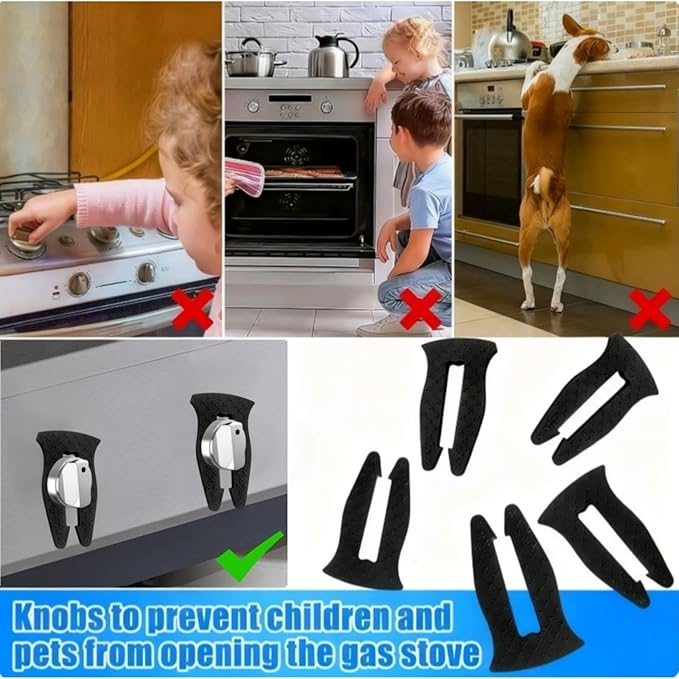 Universal Stove Knob Locks (5-Pack-Black) - Child Proof Gas Stove Safety Lock with Key, Easy Install No Tools Needed, Heat Resistant Baby Proofing Essentials for Kitchen Cooktop