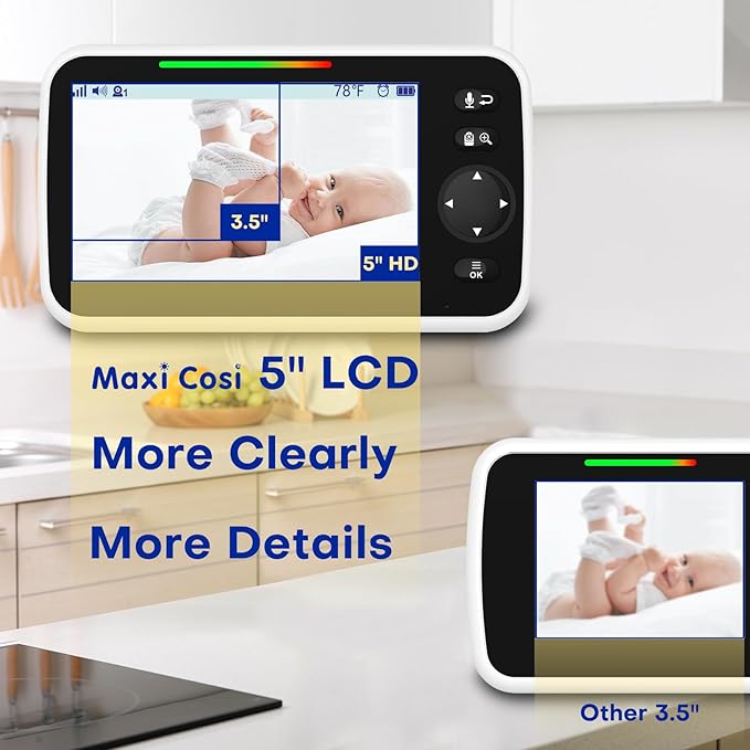 Baby Monitor with Camera and Audio, 5'' Screen Baby Monitors No WiFi, 30-Hour Battery, Remote Pan-Tilt-Zoom Video Baby Monitor, Night Vision,VOX,2-Way Talk, Temperature, 8 Lullabies and 1000ft Range