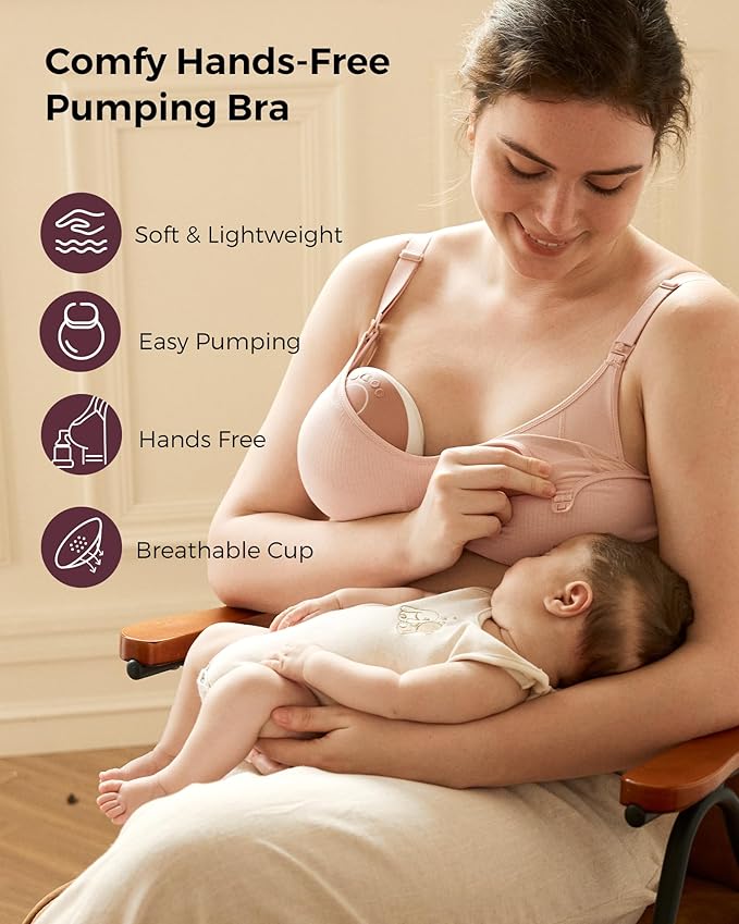 Momcozy Hands-Free Pumping Bra, Wireless & Seamless Breast Pump Bra, Breathable Tencel™ Fabric & Fully Fixed Cups