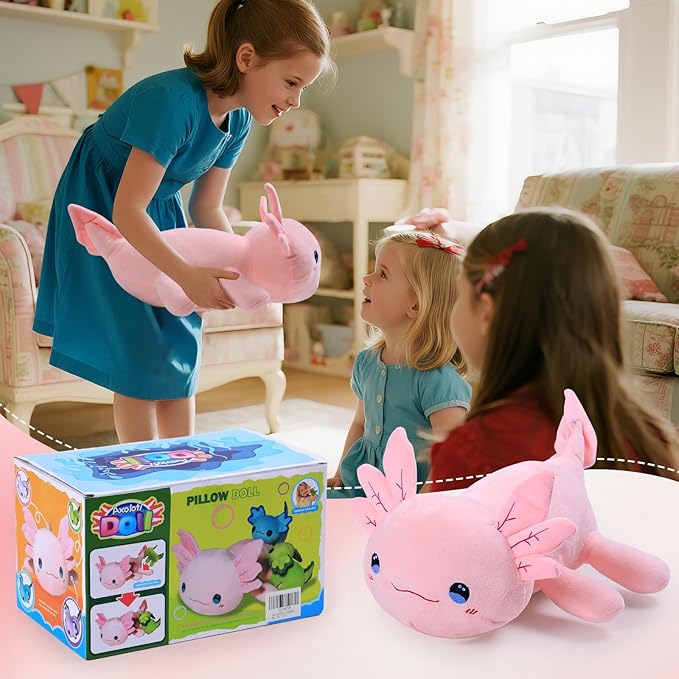 Axolotl Plush Toy Set for Ages 3 4 5 6 7 8+ Year Old - Axolotl Mommy & 4 Slap Bracelets Baby Axolotls, Soft Stuffed Animals, Christmas Birthday Gifts for Boys and Girls