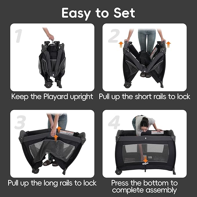 Pamo Babe Playard Portable Playard Foldable Playpen for Baby and Toddler Portable Crib Mattress Diaper Changer for Newborn (Grey)