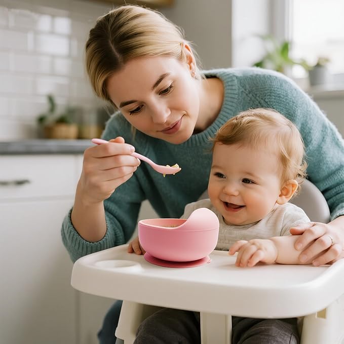 Tiny Tastes 10-Piece Silicone Baby Feeding Set – BPA-Free, Spill-Proof Suction Plate, Bowl, Bib, Snack Cup & Utensils | Dishwasher Safe, Baby Gift Ready (Light Pink)
