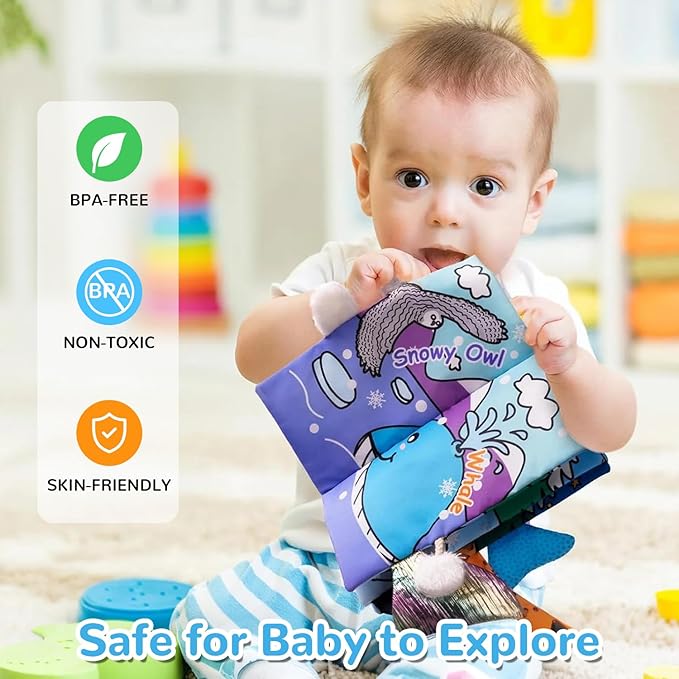 HECCEI Baby Cloth Books Soft Baby Book 0-6 Months Crinkle Books with Glacier Tails Touch and Feel Sensory Toys for Infant Tummy Time for 3 Months+ Easter Basket Stuffers