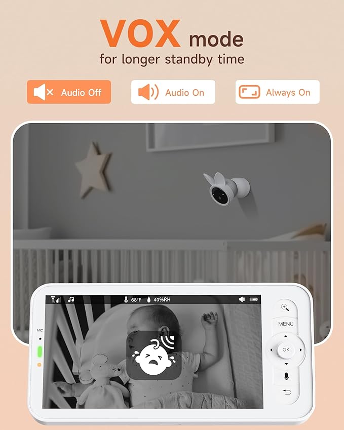 ARENTI Baby Monitor with 2 Cameras, 2K Smart Baby Camera with 5'' Upgraded Wireless Display, Super Night Vision, Breathing Light, Lullabies, Cry&Motion Detection, Temp&Humidity Sensor, 2 Way Audio