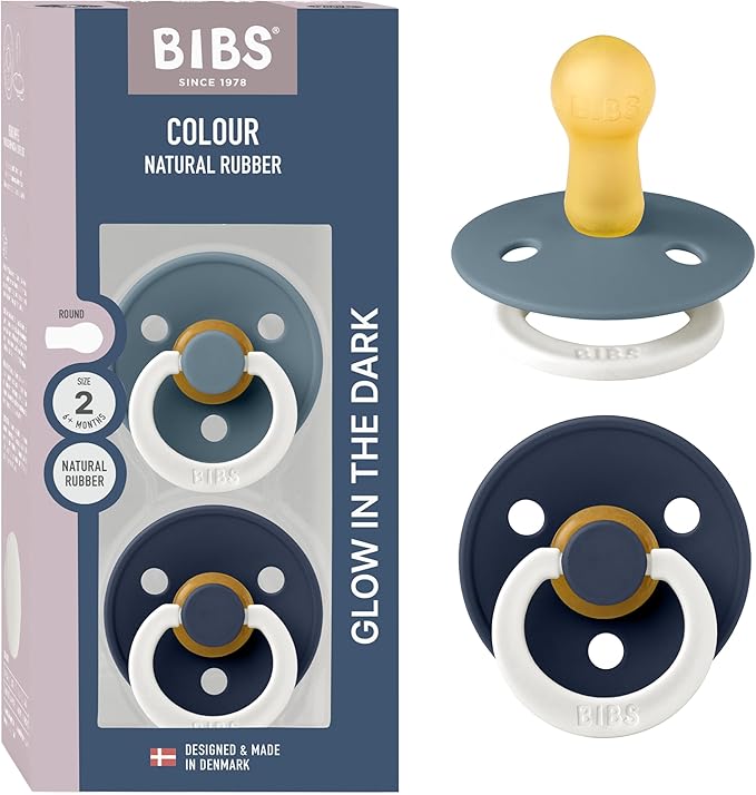 Bibs Pacifiers Color Collection, Set of 2 BPA-Free Latex Pacifiers Made in Europe, Round Nipple Baby Pacifier.