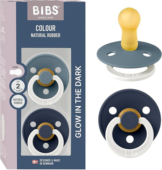 Bibs Pacifiers Color Collection, Set of 2 BPA-Free Latex Pacifiers Made in Europe, Round Nipple Baby Pacifier.