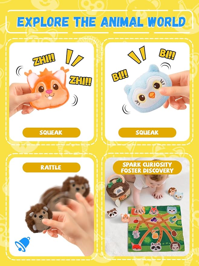 Baby Toys 6-12 Months Forest Animal House with Map Plush Stuffed Animals Rattle Squeaker Montessori Toys for Babies Sensory Infant Toy Toddler Gift 1-3 Year Old