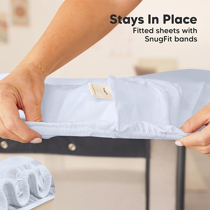 2-Pack Mini Crib Sheets Fitted - 38x26 Pack N Play Sheets for Pack and Play Mattress, Organic Cotton, Soft & Breathable Playard Bedding, Neutral Mini Toddler Bed Cover for Boys, Girls (Blue Flax)