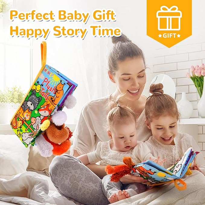 HECCEI Baby Cloth Books Soft Baby Book 0-6 Months Crinkle Books with Plush Tails Touch and Feel Sensory Toys for Infant Tummy Time for 3 Months+ Easter Basket Stuffers