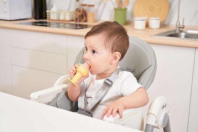 Smily Mia Baby Fruit Food Feeder & Freezer Teether Combo, ICY Bite Ice Cream Teether for Baby Cooling Relief, BPA Free Silicone Feeder for Safe Infant Self Feeding, 3 Month+,Purple