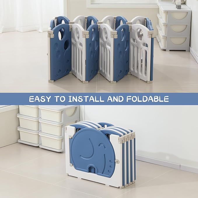 LulliSpace Baby Playpen,for Kids and Toddlers,Kids Activity Centre Safety Play Yard,Safety Gates for Indoor&Outdoor,Sturdy Baby Fence Area,Portable, Educational, and Safe Play Yard 14 Panels, Blue