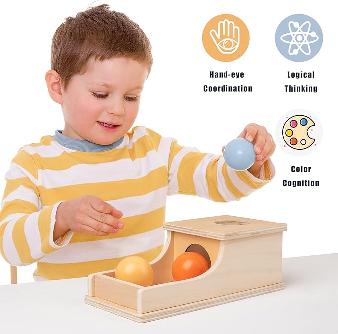 Busy edition Montessori Toys Object Permanence Box Soft Sound Wooden Color Baby Ball Drop Play for 6 Month 1 2 3 Year Old Toddlers Infant Early Age Toy