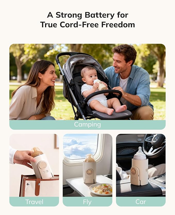 Umimile Portable Bottle Warmer for Travel – Heats The Bottle Directly—No Pouring, Fast Heating Baby Bottle Warmer on The Go, 6 Temp Settings & Auto Keep-Warm,Fits 2.5-3.3in Bottles (White)