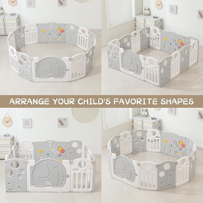 LulliSpace Baby Playpen,for Kids and Toddlers,Kids Activity Centre Safety Play Yard,Safety Gates for Indoor&Outdoor,Sturdy Baby Fence Area,Portable, Educational, and Safe Play Yard 14 Panels, White