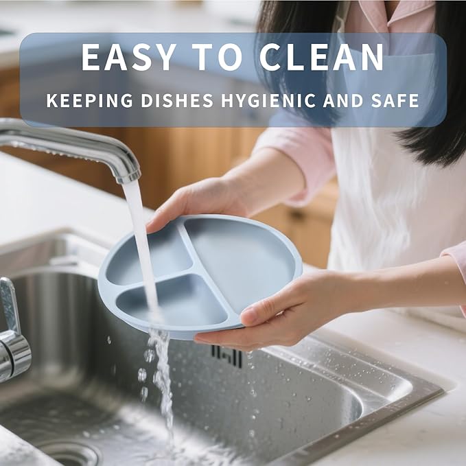 Baby Silicone Feeding Set, Baby Weaning Set, Baby Essentials, Includes Baby Spoons, Baby Bibs, Suction Plates for Baby， Baby Bowls, Food Grade Silicone, BPA Free (A-1)