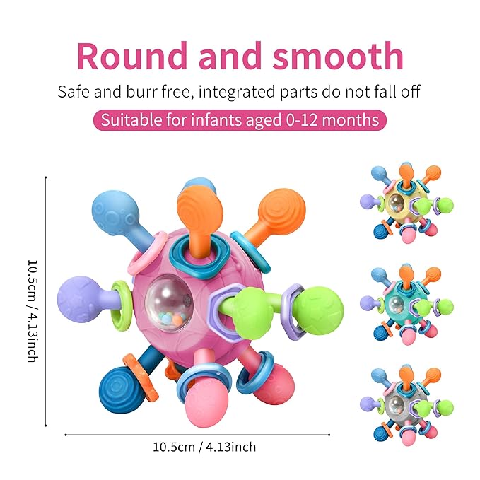 Baby Montessori Teething Toys for 0-6 6-12 Months Infant Teethers Sensory Toys for Babies 0 3 6 9 12 18 Months Newborn Learning Developmental Chew Rattle Toys Shower Gifts for 1 2 Year Old Girls Boys