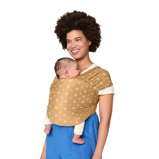 Ergobaby Sustainable Knit Aura Baby Carrier Wrap for Newborn to Toddler (8-25 lbs) - Comfortable, Ergonomic, & Ultra-Soft Newborn Wrap Carrier - One Size Fits Most - Rayon, Camel Harvest