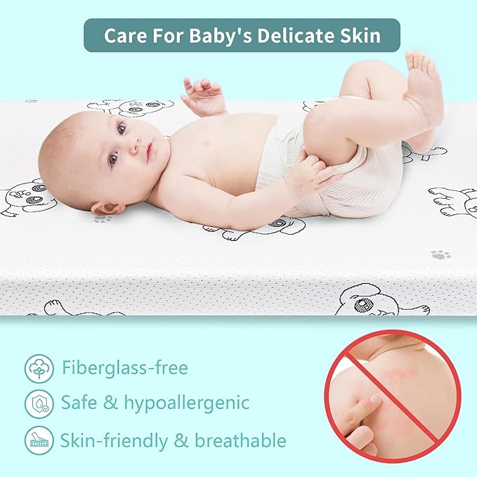 WEVFGHI Pack and Play Mattress, 38x26 Pack n Play Mattresses with Removable Washable Cover, Non-Slip & Breathable Memory Foam Playpen Mattress for Baby Toddler