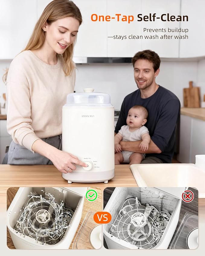 KISSBOBO Baby Bottle Washer, Sterilizer and Dryer 28 Nozzles with 360° Omni-Directional Spray, 72-Hour Clean Storage, Dual-Layer Adjustable Rack for Multiple Bottle Sizes with 60Pcs Detergent Tablets