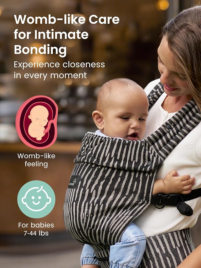 GROWNSY Baby Carrier Newborn to Toddler, Lightweight Ergonomic 7-44 lbs Newborn Carrier with Head Support, Easy to Wear Hands Free Infant Carrier for 0-36 Months, Black Flow Stripe