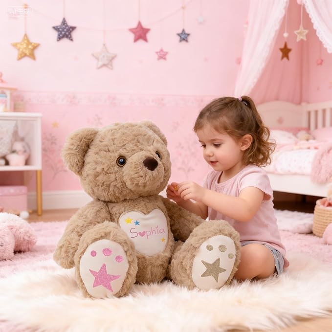 Custom Teddy Bear Stuffed Animal with Embroidered Name, Personalized Stuffed Animals for Babies, Bear Plush Toys for 3 Years Old Girl Gifts, Birthday Christmas for Baby Boys Girls Newborn(Bear)