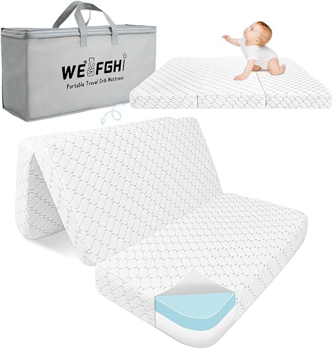 WEVFGHI Trifold Pack and Play Mattress, 38"x 26" Pack N Play Mattresses with Carry Bag, Premium Memory Foam Mattress for Pack N Play Mattress Pad with Removale Washable Cover