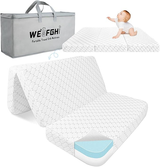 WEVFGHI Trifold Pack and Play Mattress, 38"x 26" Pack N Play Mattresses with Carry Bag, Premium Memory Foam Mattress for Pack N Play Mattress Pad with Removale Washable Cover