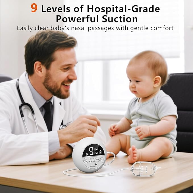 Nasal Aspirator for Baby, Hospital-Grade Electric Nose Suction for Baby with 9 Levels Suction, Baby Nose Sucker with Night Light & Soothing Lullabies