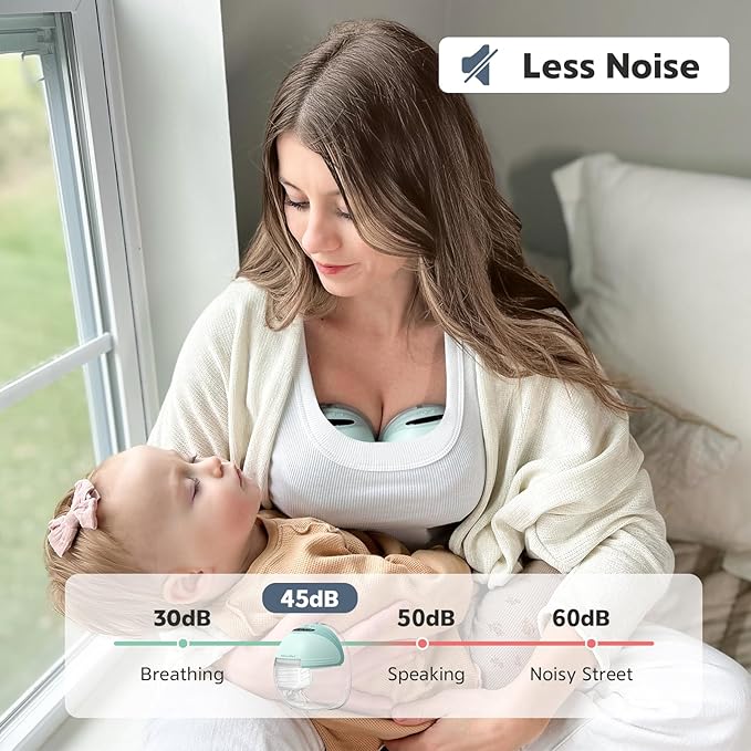 MomMed Wearable Breast Pump (Model S21) – Double Electric Hands-Free Breast Pump, Leak-Proof Design, 3 Modes (Stimulation, Expression, Auto) & 12 Vacuum Levels, Portable and Quiet, Green, 2 Pack