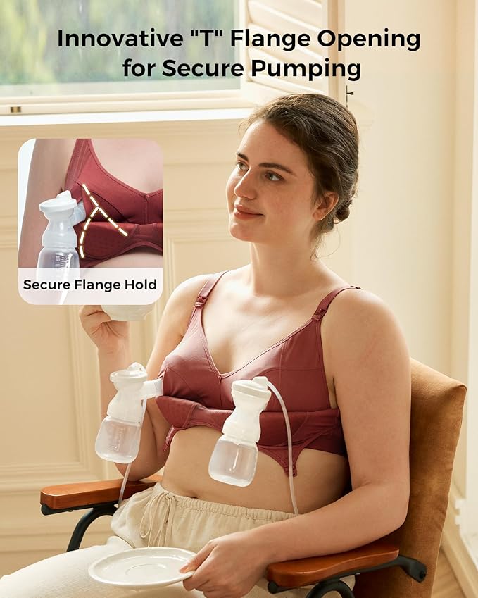 Momcozy Hands-Free Pumping Bra, Wireless & Seamless Breast Pump Bra, Breathable Tencel™ Fabric & Fully Fixed Cups