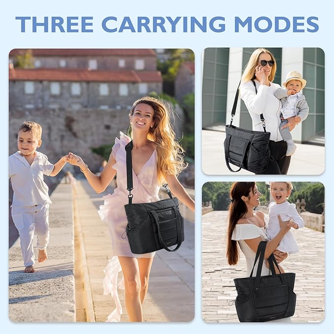 mommore Diaper Bag Tote with Stroller Organizer Puffer Bag Large Capacity Baby Bag with Changing Pad for Travel, Hospital