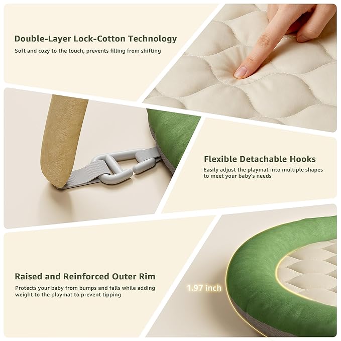 TinyThrive Baby Play Mat, Tummy Time Mat with 5 Detachable Toys, Washable Baby Play Gym for Visual, Hearing, Sensory, Motor Development, Activity Mat for Babies 0-18 Months