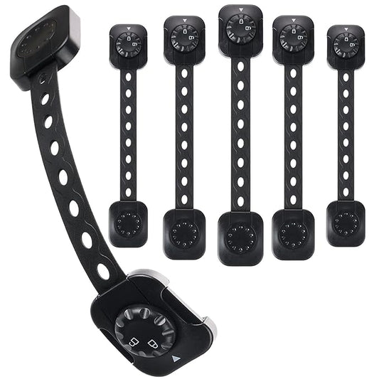 Cabinet Locks Baby Proofing, Child Safety Drawer Locks -Adjustable Child Safety Strap Locks Adhesive Baby Door Latch for Fridge Toilet Oven No Drill Multi-Purpose Furniture Kitchen Lock Black 6 Pack