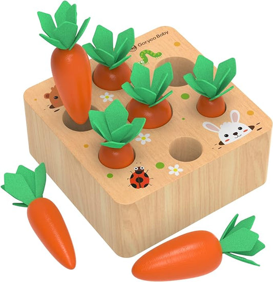 KMTJT Montessori Toys for 1 2 3 Year Old Toddlers, Carrot Harvest Game Wooden Toy for 2 3 Year Old Baby Boys and Girls, Educational Learning Shape Sorting Matching Gifts 1-3