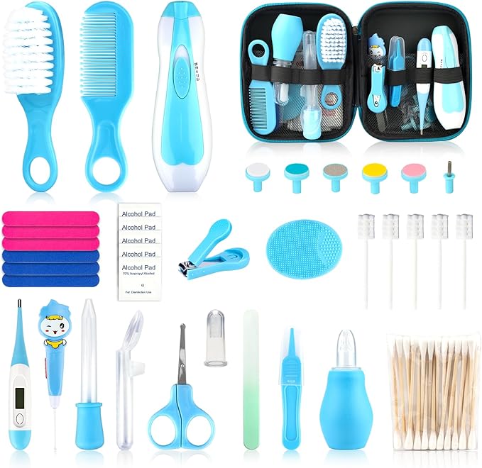 Baby Healthcare and Grooming Kit, Electric Safety Nail Trimmer Baby Nursery Set Newborn Nursery Health Care Set with Hair Brush Comb for Infant Toddlers Boys Girls Kids
